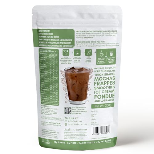 Image of COCOSUTRA SUGAR FREE Peppermint Drinking Chocolate Mix | Zero Sugar, Low Carb, Low Calorie | Stevia & Erythritol based | Keto Friendly Drink | Enjoy hot or cold | 200 g | 10 cups