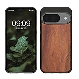 kwmobile Real Wood Case Compatible with Google Pixel 10 / Pixel 10 Pro Case - Hard Wooden Cover w/TPU Bumper - Vintage Brown/Brown Acacia