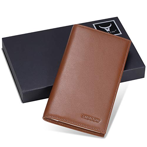 Image of HISCOW Minimalist Checkbook Cover - Full Grain Leather (Premium Cognac) | Full grain cowhide, transaction register & check book pockets, removable duplicate divider, durable stitching, gifts for men
