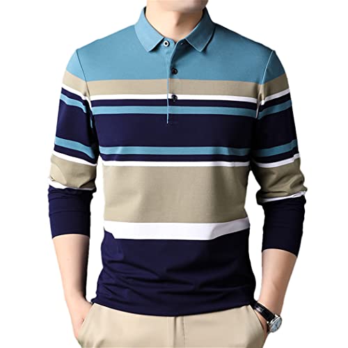 Polo homme manches longues à rayures bleu XXL coupe classique