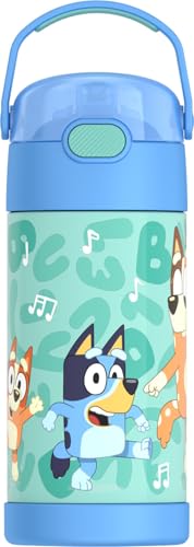 THERMOS FUNTAINER Water Bottle with Straw - 12 Ounce - Kids Stainless Steel Vacuum Insulated Water Bottle with Lid, Bluey