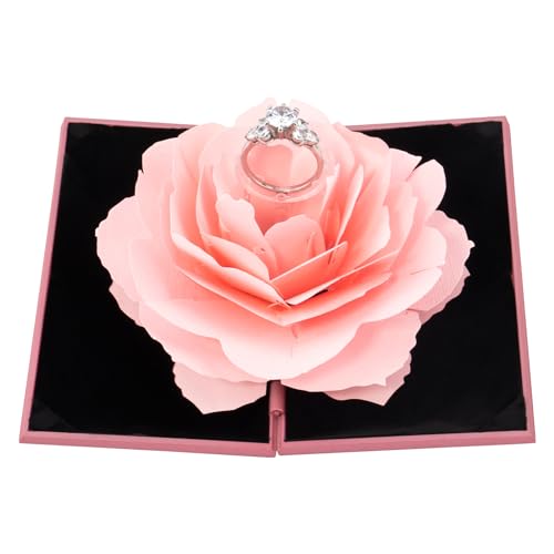 Image of wonuu Engagement Ring Box,Ring Rose Box Surprise Jewelry Storage Holder for Woman as Proposal Engagement Wedding Ring Jewelry Gift Case in Valentine's Day ect. (Rhombus Shaped-Pink)