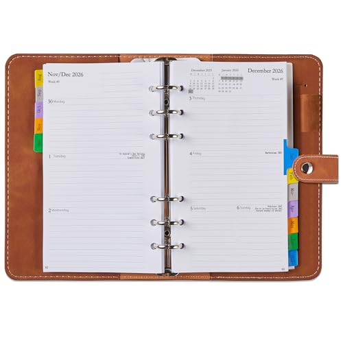 Agenda 2026 2027 - Petit format (personnel A6) - Rechargeable - Agenda hebdomadaire / agenda - 1 semaine sur 2 pages avec onglets - Couverture souple en polyuréthane -...