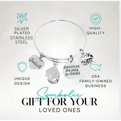 Infinity Collection - Cheer Graduation Bangle Bracelet - She Believed She Could So She Did Charm - Graduation Gift for Class of 2025 Cheerleaders2