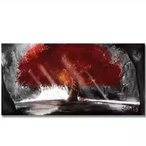 Peinture à l'huile arbre rouge abstrait grand tableau salon 65x130cm
