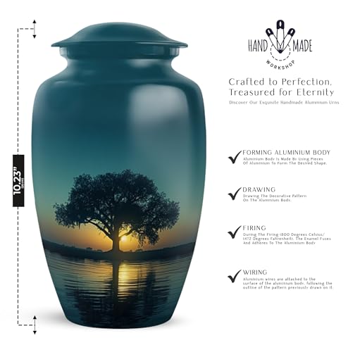 Image of Personalized Tree - Large Urns for Human Ashes Adult Male - Burial Urn for Ashes for Women - Decorative Cremation Urns - 10 Inch - Large with Velvet Bag - Funeral Urns for Human Ashes Adult