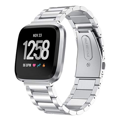 DIPOLA Banda de Correa Deportiva para Fitbit Versa Lite de Acero Inoxidable Pulsera Pulsera Reemplazo