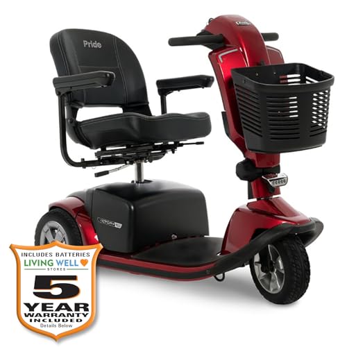 Pride Victory 10.2 3-Wheel Mobility Scooter, 400 Lbs. Weight Capacity, with 5-Year Extended Warr (Candy Apple Red, 18 x 17 Folable Seat with Sliders)