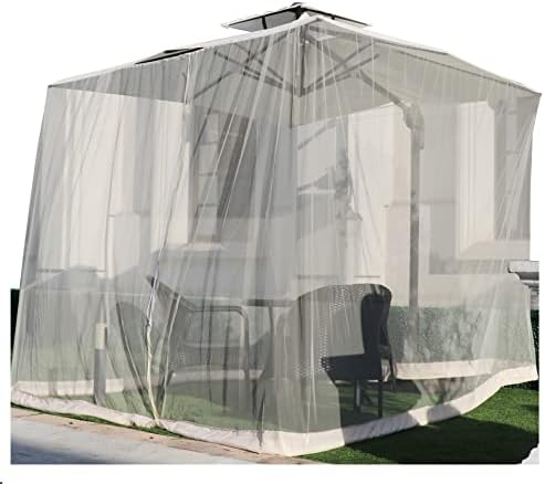 Umbrella Mosquito Netting for Patio Umbrella Canopy Curtains Polyester Netting Screen Mesh Net Cover Net Outdoor 9FT-10FT Bug Net for Outdoor Umbrellas Screen with Zipper Door and Adjustable Rope(Beige)