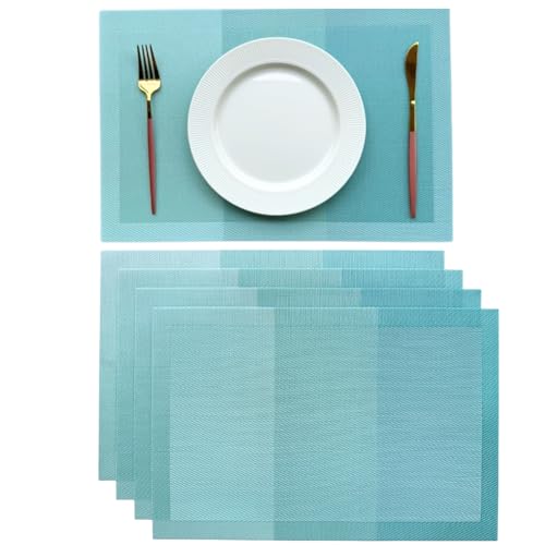 Image of Livmodern Premium PVC Dining Table Mats for 4 Seater| Woven PVC Mats | Heat Resistant & Anti Skid Placemats | Wipeable & Washable Set of 4-Ocean Waves