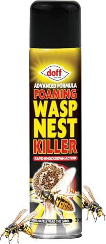 Image of Doff Advanced Formula Foaming Wasp Nest Killer 300ml – Permethrin & Tetramethrin Wasp Spray – Targets Crawling & Flying Insects - Wasps, Fleas, Moths, Mosquitoes – Indoors & Outdoors