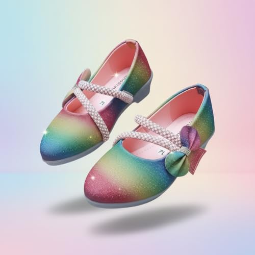Image of Girls' Patent Mary Jane Shoes with Floral Embellishment, Attractive Colour's, Pearl Flower Welcro Glittery Bellies