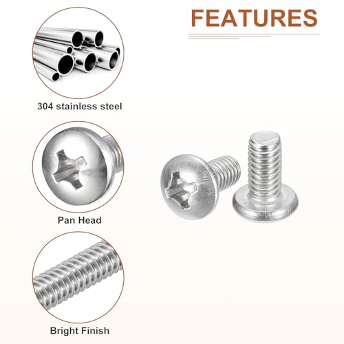 DTGN 5/16-18x5/8" Pan Head Machine Screws, 25Pcs 304 Stainless Steel, Phillips Drive, UNC Full Thread, Bright Finish, Screws Bolts Kit - Image 4