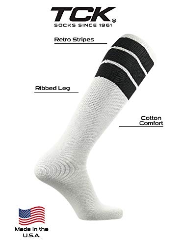 Image of TCK Retro Tube Socks with Stripes for Men & Women - 3 Stripe, 70's 80's Deadlift Socks