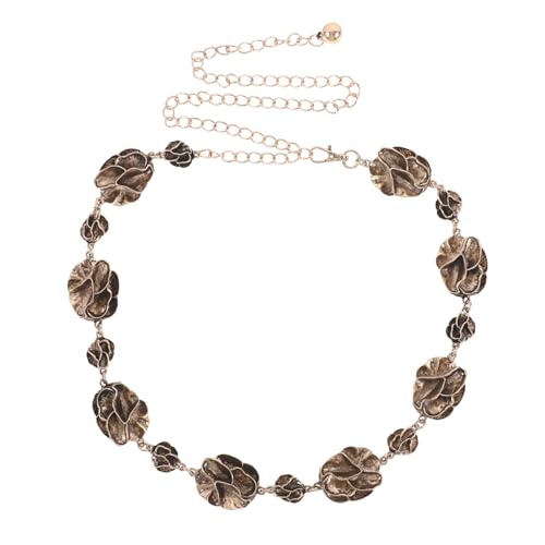 PRETYZOOM Flower Chain Belt: 120cm Adjustable Retro Floral Metal Waist Belt For Women - Versatile Chain For Dresses Jeans & Bohemian Style Outfits
