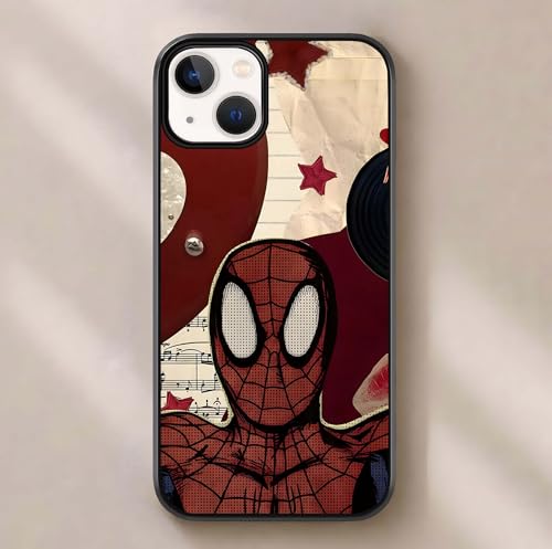 Image of Compatible with iPhone 13 Back Cover, Designer Tempered Glass Phone Case, Hero Comic Vibes Print, Shockproof TPU Bumper, Glossy Scratch Resistant Protective Cover for Women & Men