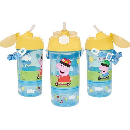 Peppa Pig Polar Gear Snack- und Trinkflasche, wiederverwendbar, für Kinder, 400 ml, PP-Kantine mit Strohhalm, offizielles Lizenzprodukt von Polar Gear, BPA-frei, Schule, Kindergarten, Sport, Picknick