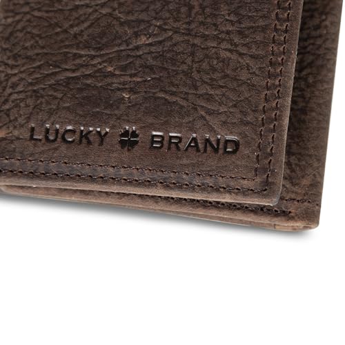 Lucky Brand Men's Trifold Wallet Id Window Card Slots Leather Organization Durable Stylish, Double Stitched-Brown, Tri-Fold3