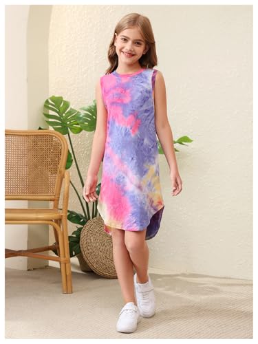 WDIRARA Girl's Tie Dye Sleeveless Dress Crew Neck Casual Summer Tank Dress4