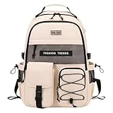 Lohol Mochila com vários bolsos com compartimento para laptop de 15,6 polegadas, mochila resistente à água para escola, faculdade e viagens, Bege, 15.6 inches
