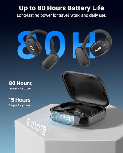 Image of TOZO Real-Time AI Translation Earbuds, 80H Playtime Translator Ear Buds, Digital Display, AI Clear Calls, Comfortable Wear Open Ear Earbuds, AI Bluetooth Headphone for Travel Meeting Learning, Black