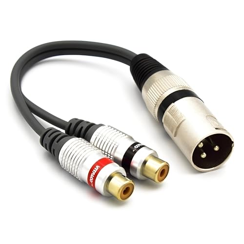 VITALCO Adaptador XLR macho a 2 conectores RCA hembra, micrófono de 3 pines a cable doble RCA