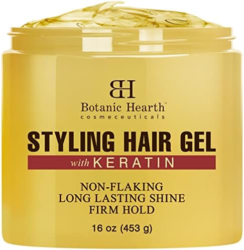 Botanic Hearth Hair Gel - with Keratin Protein - Styling Gel for Curly, Frizzy, Straight, Wavy & Fine Hair - Flake Free, Strong Hold and Shine - For All Hair Types - Men & Women - Made in USA - 16 oz