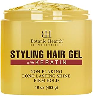BOTANIC HEARTH Hair Gel - with Keratin Protein - Styling Gel for Curly, Frizzy, Straight, Wavy & Fine Hair - Flake Free, Strong Hold and Shine - For All Hair Types - Men & Women - Made in USA - 16 oz