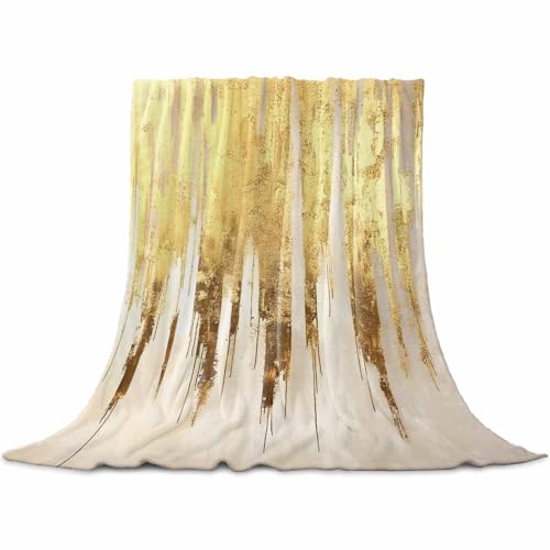 Abstract Gold Throw Blankets Bedding Modern Brush Luxury Strokes Artwork Flannel Fleece Microfiber Soft Blankets Warm Bed Blanket Throws for Chair Sofa Couch Bedroom Camper 30x40 in