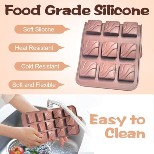 Image of ARTO Zigzag Wave Silicone Chocolate Mould | 15 Cavity Fan Design Tray | Unique Abstract Shape for DIY Modern Chocolates & Cake Decor | Non-Stick Baking Mould (Brown)