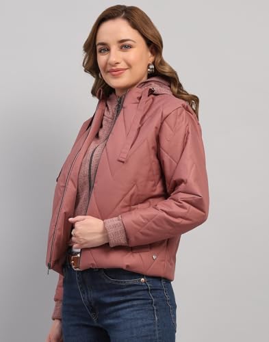 Image of Monte Carlo Womens Regular Fit Self Designed Hooded Zipper Full Sleeve Winter Jacket Women Winter Jacket | Stylish Zipper Jacket | Casual Winter Wear For Women's (Pack Of 1)