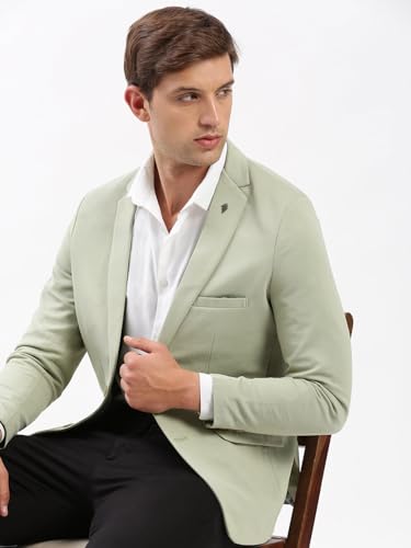 Image of SHOWOFFFF Men Solid Single Breasted Casual Blazer | Notched Lapel Full Sleeves Cotton Blazer for Mens | Slim Fit Regular Length Blazer for Men's