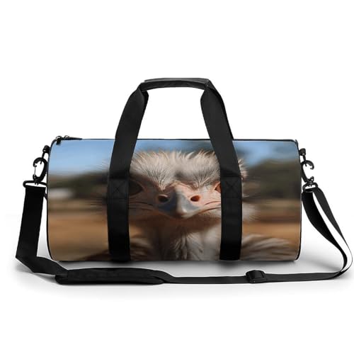 Cylindrical Gym Bag,Cute Ostrich Sports Gym Bag,Workout Bags,travel Weekender Bag,Duffle Travel Bag for Men Women, 17.7in/9in/9in, style