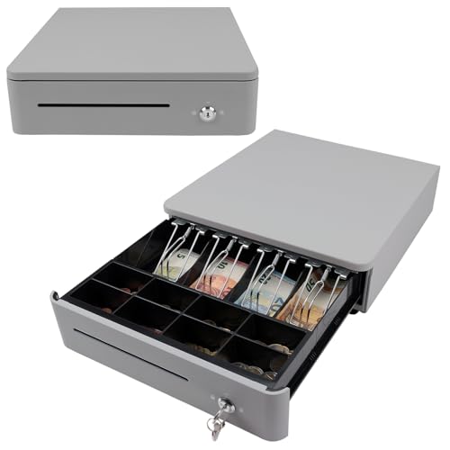 OLYMPIA S 330 Cobblestone | Kassenlade mit 8 Münz- & 4 Scheinfächern | Robuste Kassenschublade Unterbau aus Vollmetall | Elektrisch ansteuerbare Registrierkasse mit Schloss & RJ11/RJ12-Anschluss