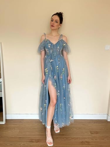 Fivsole Flower Embroidery Tulle Prom Dresses 2025 Long Formal Evening Party Floral Gowns4