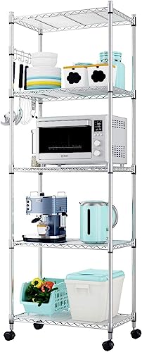 Devo Storage Shelf Metal Storage Shelves With Wheels, Stainless Steel Standing Shelf For For Kitchen, Laundry Room, (24" * 14" * 71", Silver) #TOP6