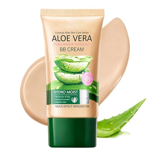BB Cream - Crema hidratante BB con aloe vera, base de maquillaje para hongos, crema de día tintada, para una tez más uniforme, textura no grasa, color natural, 40 ml