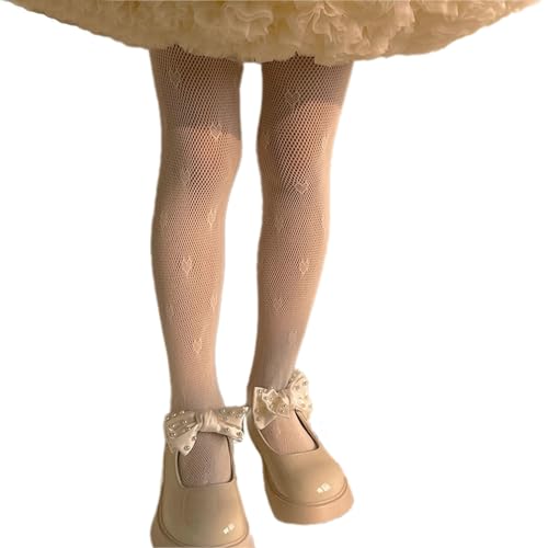 Tights, Heart Pattern Mesh Leggings for Girl Stretchy Stockings 3-12Y Girl Spring Sweet Pantyhose Kids Dress Socks