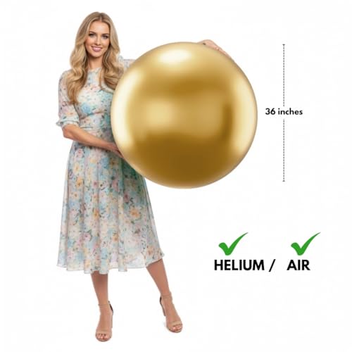 Image of Wanna Party Large Golden Giant 36 Inch Balloon /Jumbo Gold Balloon /Big Round Party Balloon for Birthday, Wedding, Baby Shower, Anniversary, Celebration and Event Decoration