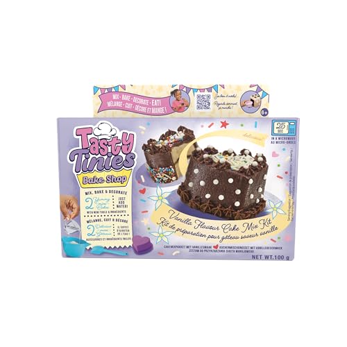 Goliath - TASTY TINIES - Vanillekuchen-Backset für Kinder ab 6 Jahren – Kreatives Backset mit 2 Kuchenmischungen, Schokoglasur, Regenbogen-Deko & Zubehör – Einfach in der Mikrowelle backen (25 Sek.)