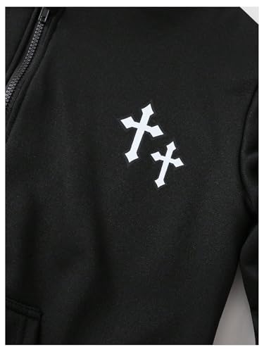 Floerns Boy's Cross Print Hooded Sweatshirts Zip Up Long Sleeve Grunge Jacket with Pocket4