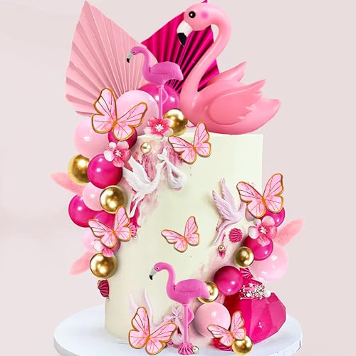 Jevenis USA-A-CAKEXL0803 30 Pcs Pink Flamingo Cake Topper Luau Cake Decorations Hawaiian Cake Topper Beach Cake Topper Decorations For Birthday Baby Shower Bridal Shower Wedding Party thumb #5