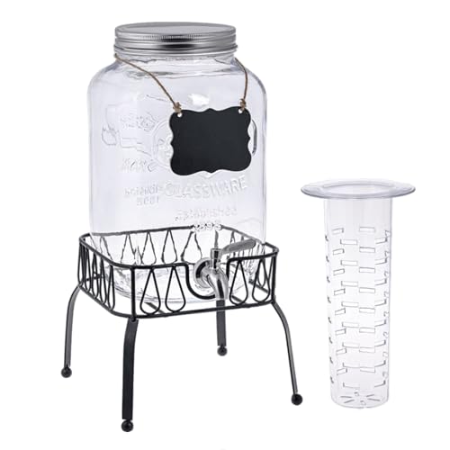 La zappa Caraffa in vetro porta bevande con rubinetto e supporto in metallo 7,5 lt
