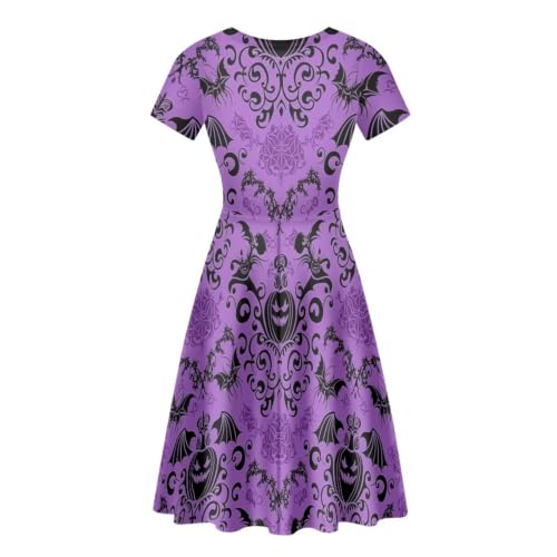 Image of POLERO Women Puffy Swing Elegant Party Midi Dresses Short Sleeve Round Neck A-Line Dress