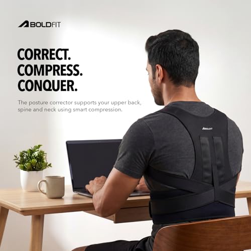 Image of Boldfit Posture Corrector Belt for Men & Women, Adjustable Back Brace for Upper Back & Shoulder Support, Breathable Back Straightener Belt with Soft Pads for Neck & Back Pain
