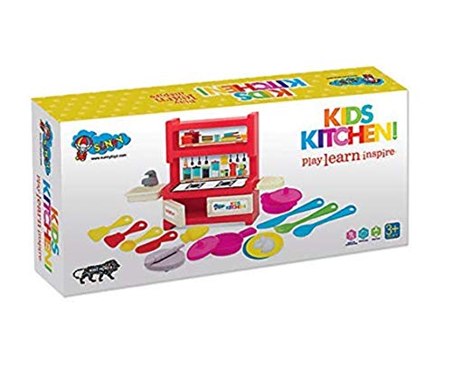 Image of Blossom Kitchen Set Toy for Kids | Pretend Play Cooking Set for Girls with Spoon, Fork, Knife, Pan, Plates, Vegetables, Chapati Roller & Stick | Modern Indoor & Outdoor Play Kitchen Toy - Multicolor