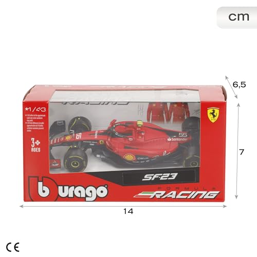 Bburago Formula 1 F1 FERRARI SF-23 Race Car (Sainz) - 1:43 Scale - Incredibly Detailed Die-Cast Replica Collectible Model Vehicle, Red/Black