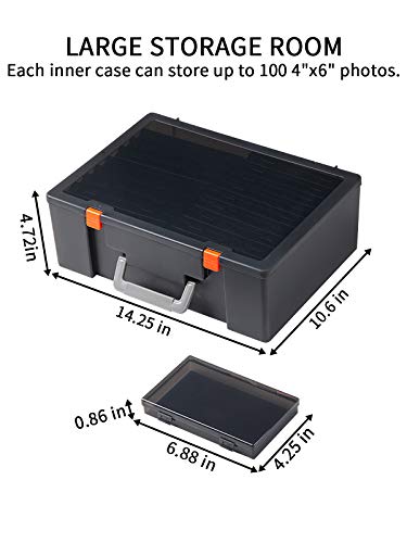 Ibune Large 4" X 6" Photo Storage Box, 18 Inner Photo Cases Store Up To 1800 Photos, Photo Organizer Cards Craft Keeper With Handle For Photo Puzzles Cards Seed Packets, Black #TOP1