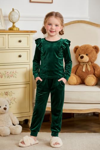 Image of Arshiner Girls 2 Piece Outfits Velour Tracksuit Ruffle Sweatshirt Sweatpant | Cute Clothes, Sweatsuit, Long Sleeve Pullover, Fall Winter Clothing Sets, for 3-10 Years