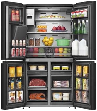 Hisense RQ760N4IFE Cross Door Kühl-Gefrierkombination, Total NoFrost, Smart Connectivity mit Display & WiFi, MultiFlow Kühlung, Eis- & Wasserspender, Metal Tech Cooling, EEK E, Schwarz